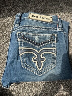 Rock Revival Blue Embroidered Studded Bootcut Jeans